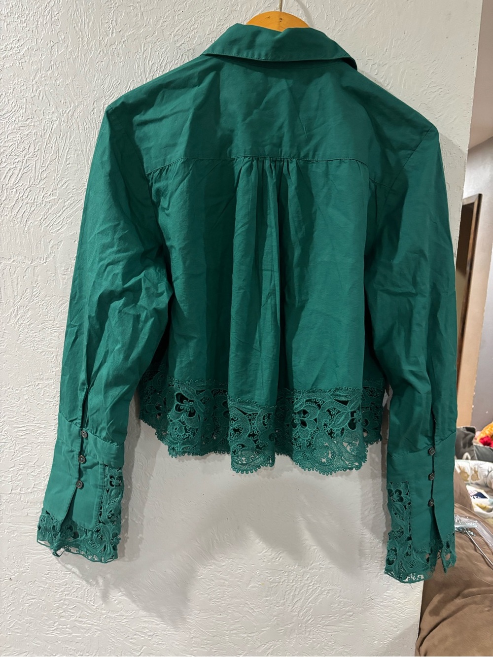 Free People Hooked On You Long Sleeve Button Up Shirt in Pine Forest size Med - Picture 7 of 8